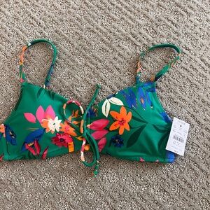 J. Crew Green Floral Bikini Top with Bright Blooms